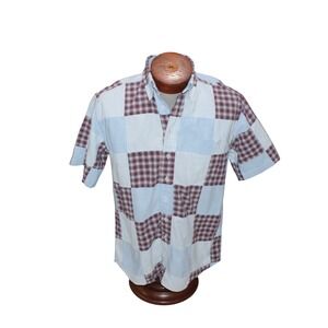 Tommy Hilfiger Patchwork Plaid Button Down Shirt | Short Sleeve | Size M